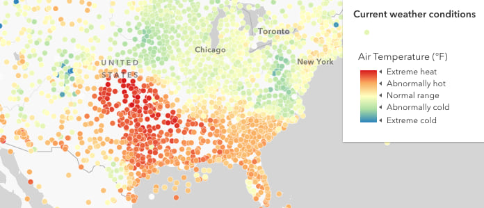 Temperature data classified into categories with Arcade.