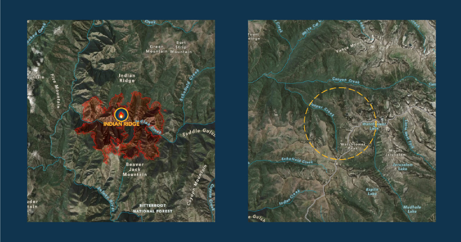 Graphic showing the two selection methods of wildfire perimeter or 2 mile buffer