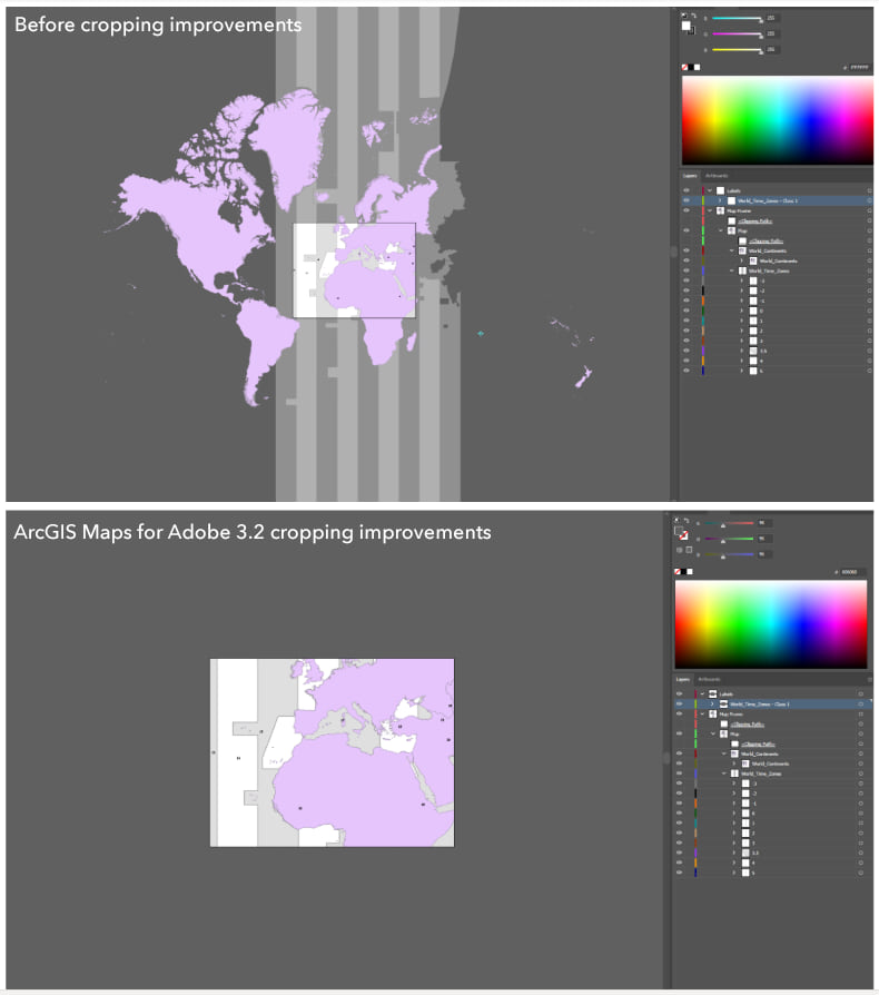 A comparison of data before and after cropping improvements