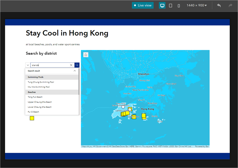 Map of Hong Kong filtered to show the Islands district