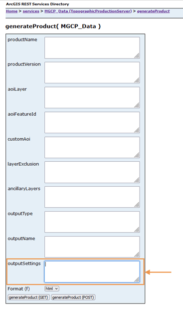 ArcGIS Server generateProduct operation with new outputSettings parameter