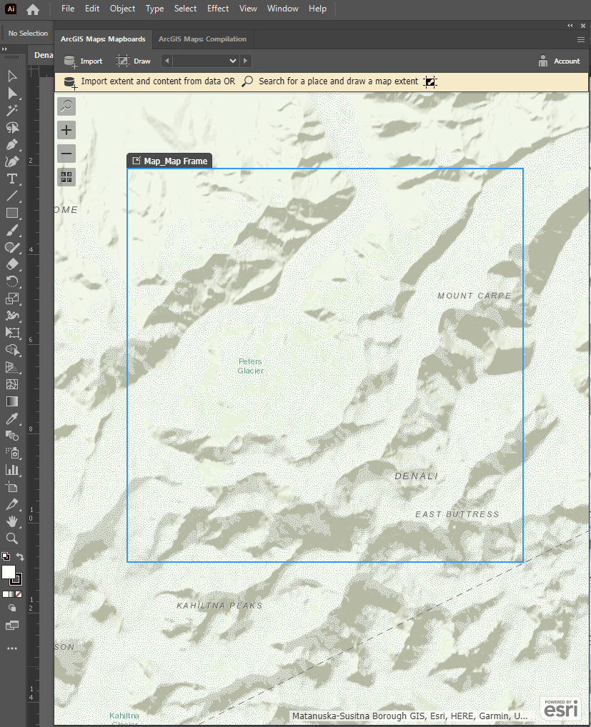 The Denali map extent viewed in the Mapboards panel