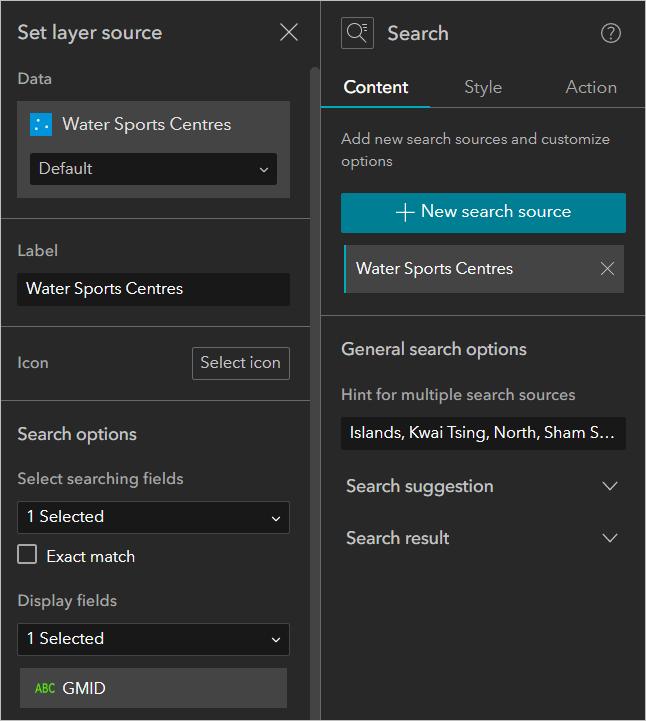 Set layer source panel