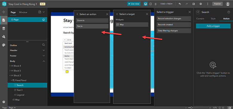 Select a trigger, target, and action