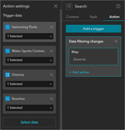 Action settings panel