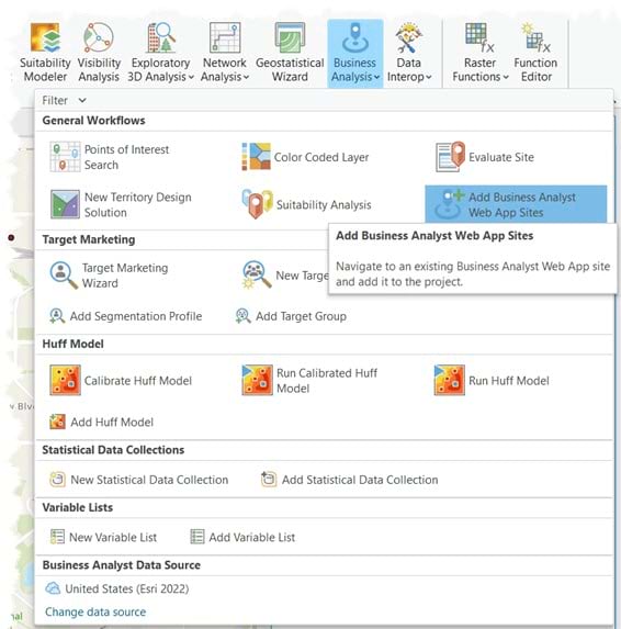 Add Business Analyst Web App sites in ArcGIS Pro Add Business Analyst Web App sites in ArcGIS Pro