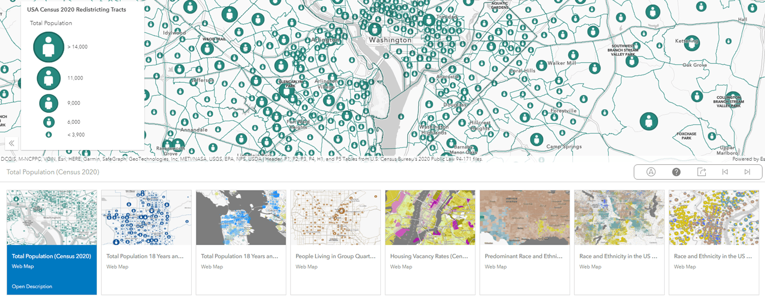 Portfolio app of maps from the redistricting data: Total Population, Population 18 years and over, People Living in Group Quarters, Housing Vacancy Rates, and several maps of race/ethnicity. Portfolio app of maps from the redistricting data: Total Population, Population 18 years and over, People Living in Group Quarters, Housing Vacancy Rates, and several maps of race/ethnicity.