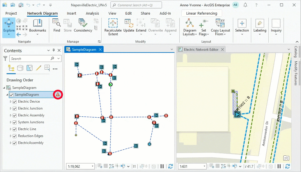 Sample diagram inconsistent with the network editing space becoming inconsistent with the network topology space