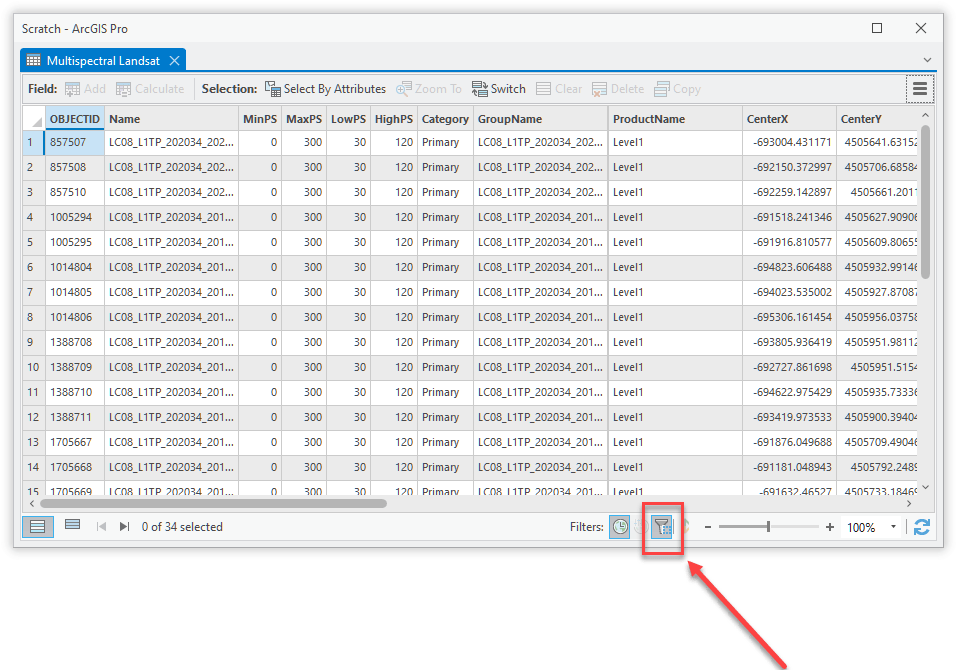 Attribute table showing Filter by Location button.