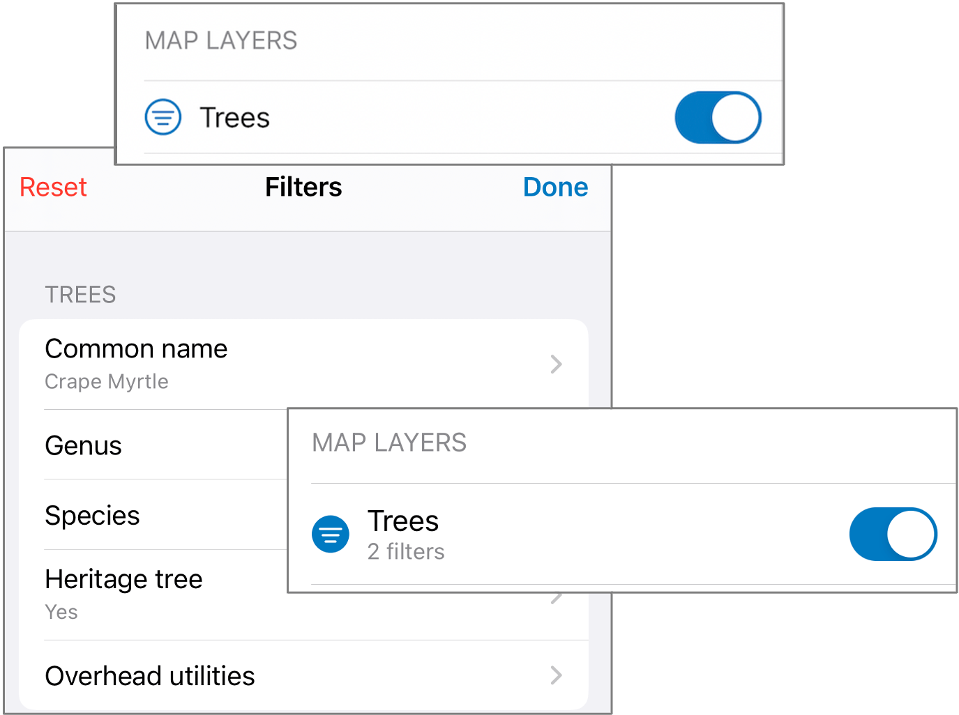Layer Filters are accessible through the layers tool in Field Maps