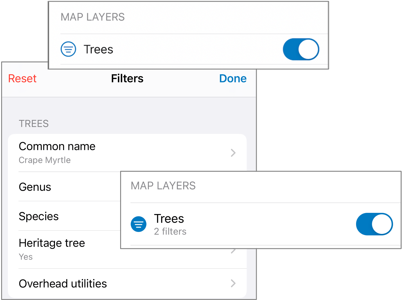 Layer Filters are accessible through the layers tool in Field Maps Layer Filters are accessible through the layers tool in Field Maps