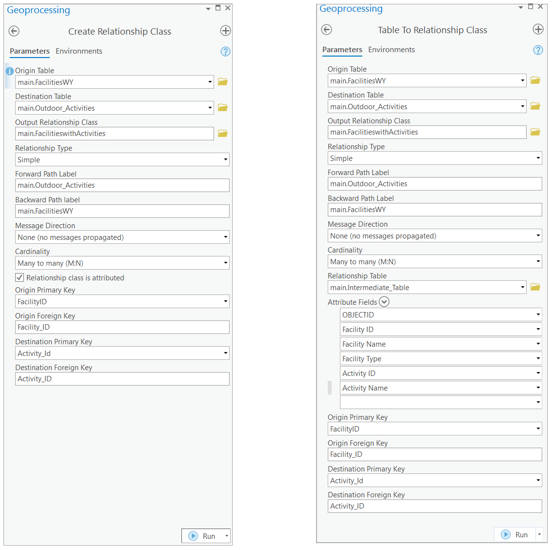 Create Relationship Class vs Table to Relationship Class geoprocessing tool