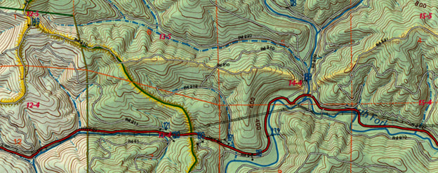 Forestry map example using shaded contours, late 1990s