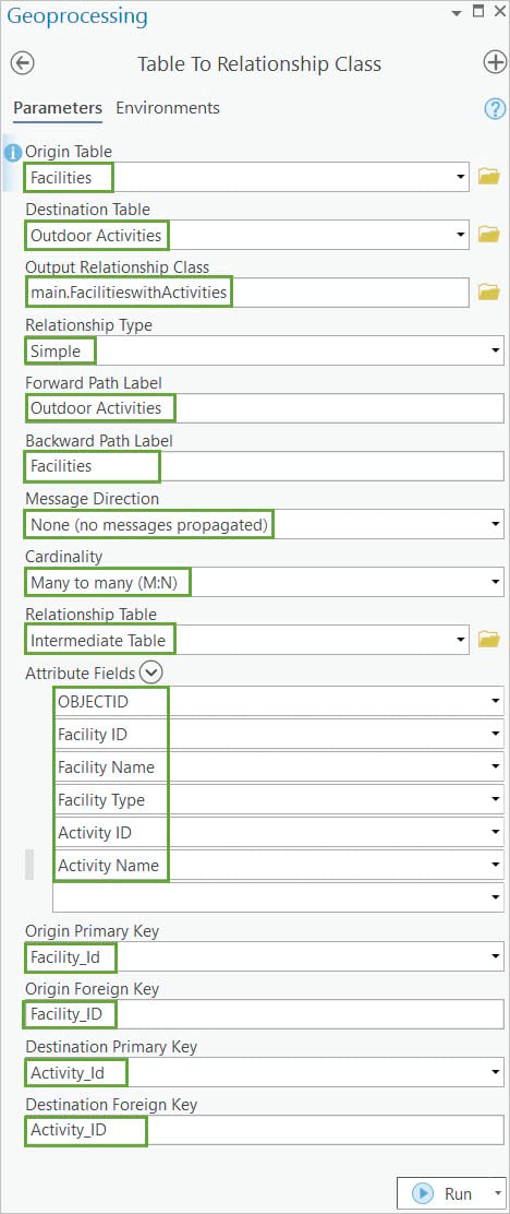 Table to Relationship Class geoprocessing tool