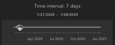 The TimeSlider doesn't display the duration (or time interval) of the time extent selected by the user. You can use Arcade to quickly calculate the difference between two dates and display it interactively to the user.
