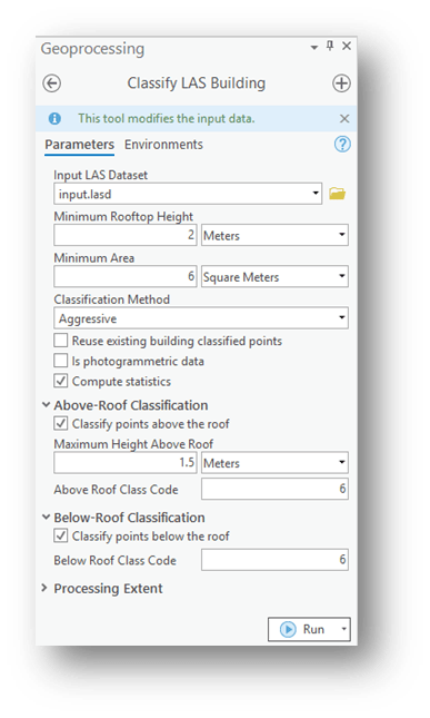 Figure 3: Classify LAS Building tool