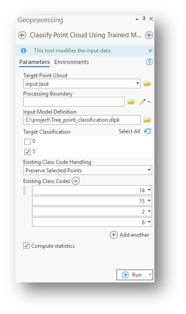 Figure 4: Classifying tree points while preserving existing classes