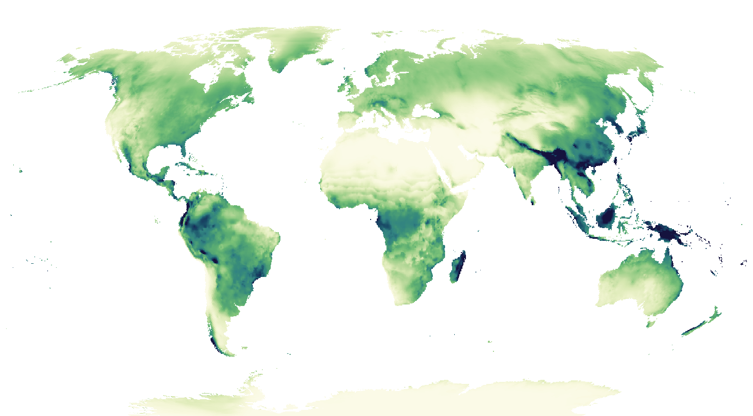 Distribution of warmest quarter precipitation by 2050 at SSP2-4.5.