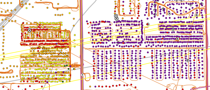 Map of emergency management data with multicolored point symbology. Map of emergency management data with multicolored point symbology.