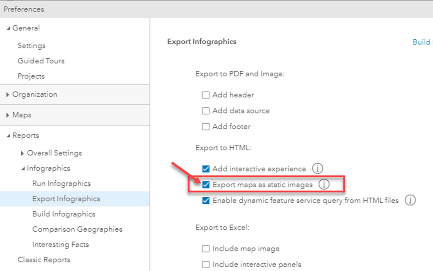 Open the Preferences setting for batch exporting of static maps