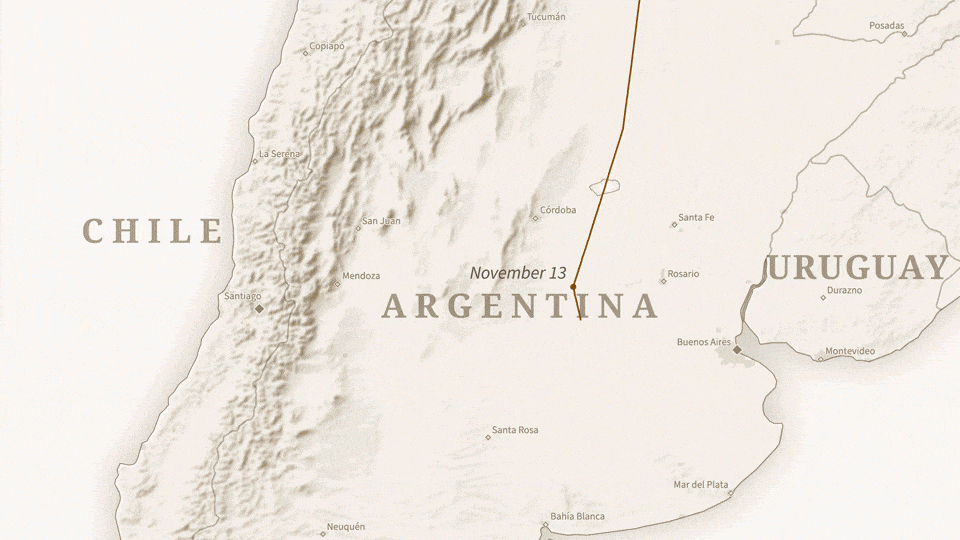 Animated map of Swainson's Hawk movements within Argentina