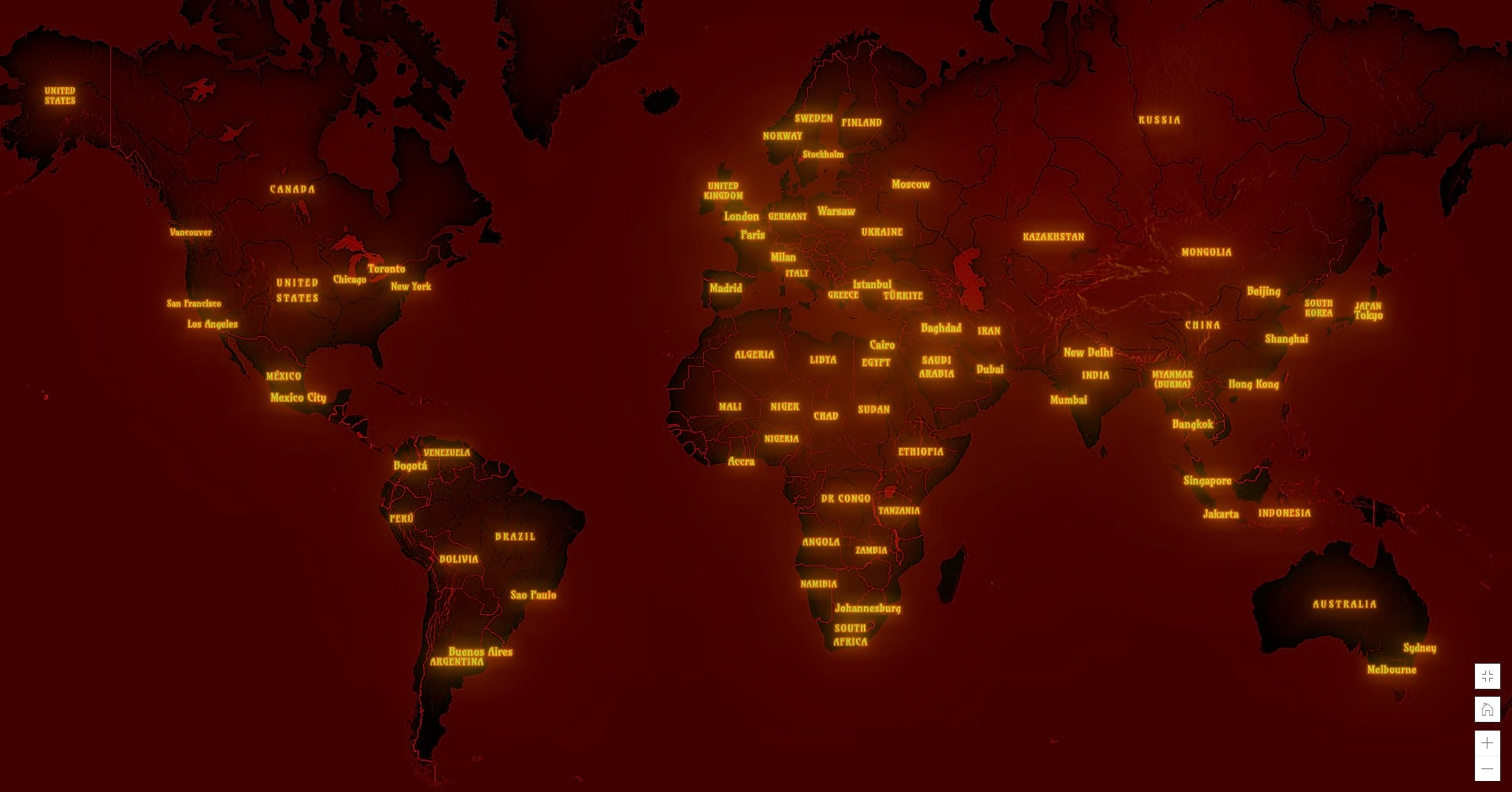 Inferno basemap at a global scale