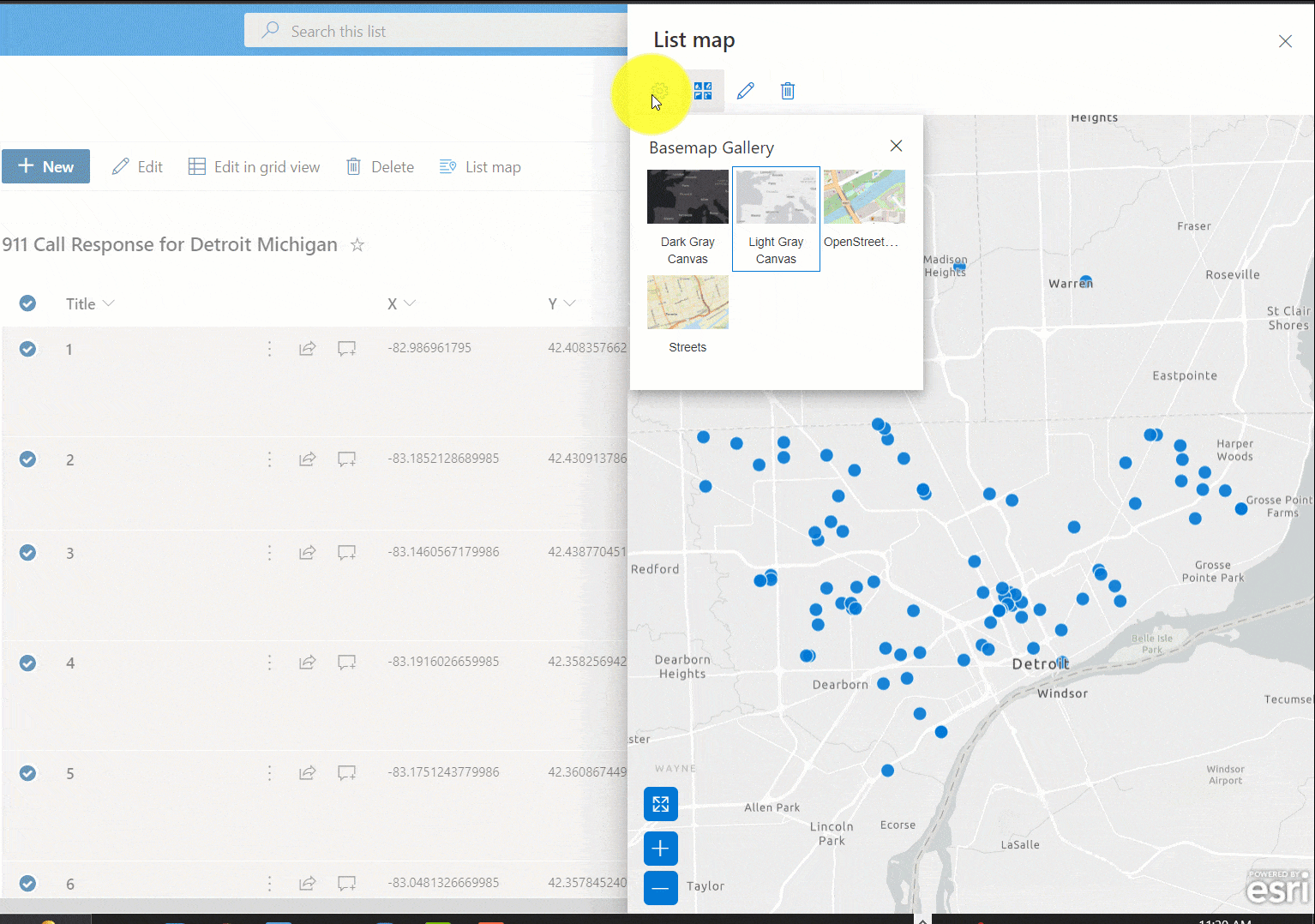 Select location workflow for Esri JSON Geometry