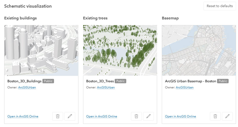 Settings for an urban model that show where you can add additional data.