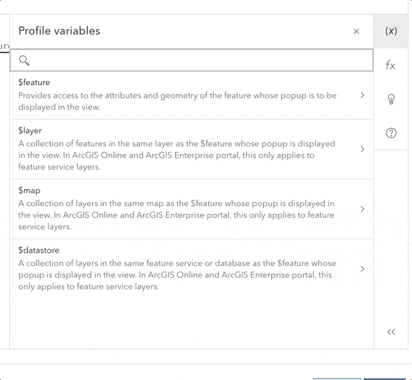 image showing the profile variable list