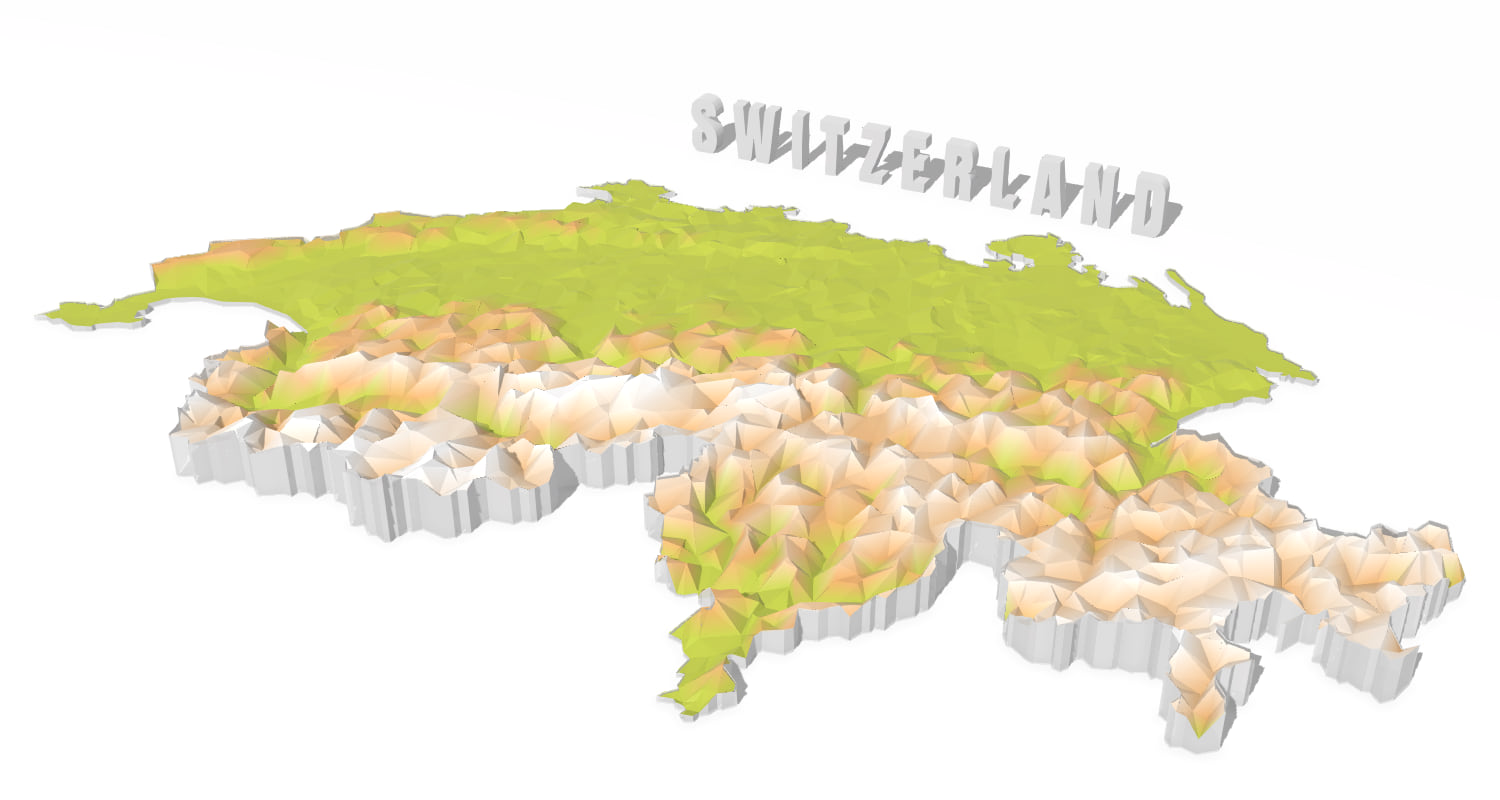 low poly visualization of switzerland with 3D text