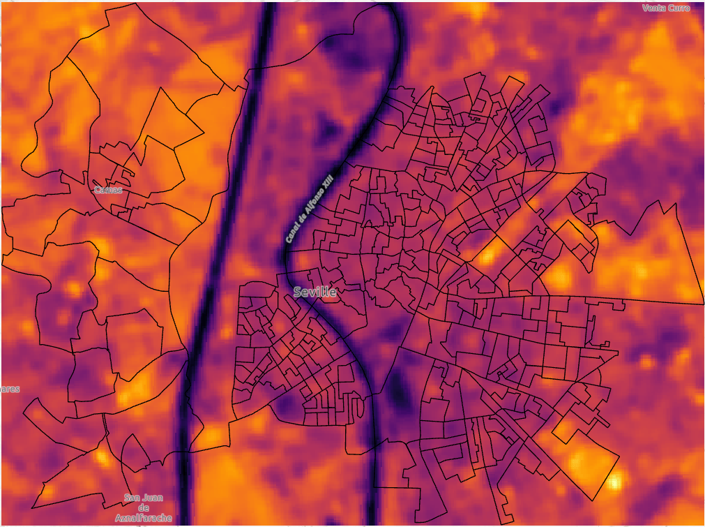 Seville, Spain framed in map extent.