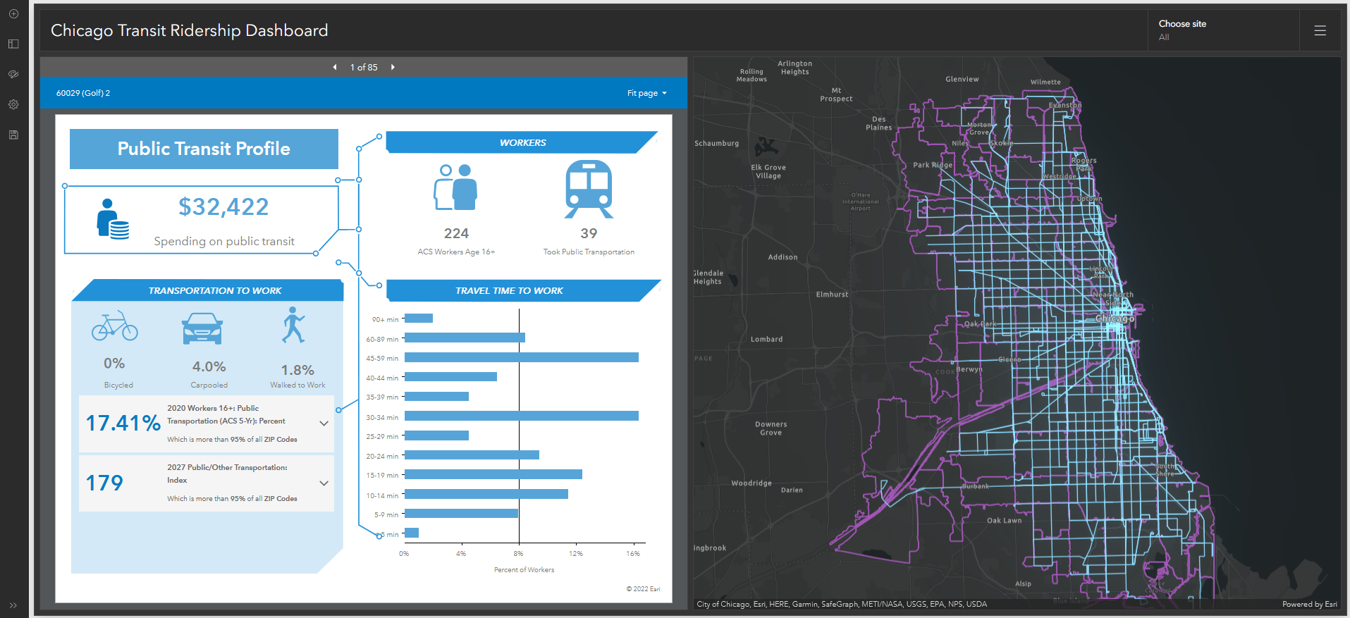 dashboard with infographic and map