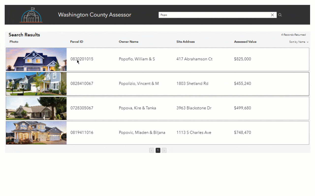 App being used to explore parcel information for a selected parcel.