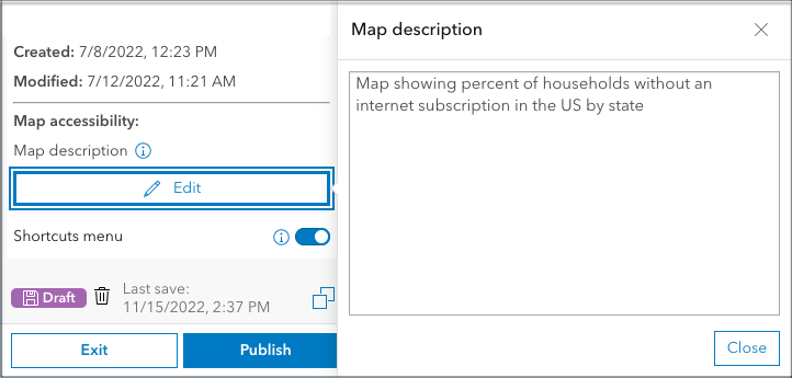 Image of map description configuration in Instant Apps