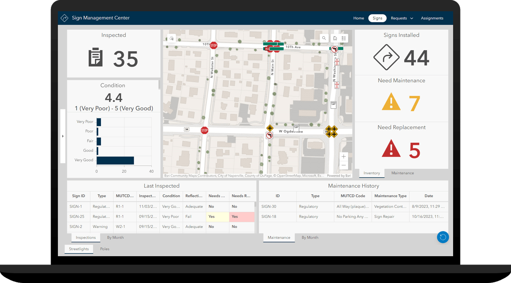 Signs tab of Sign Management Center app.