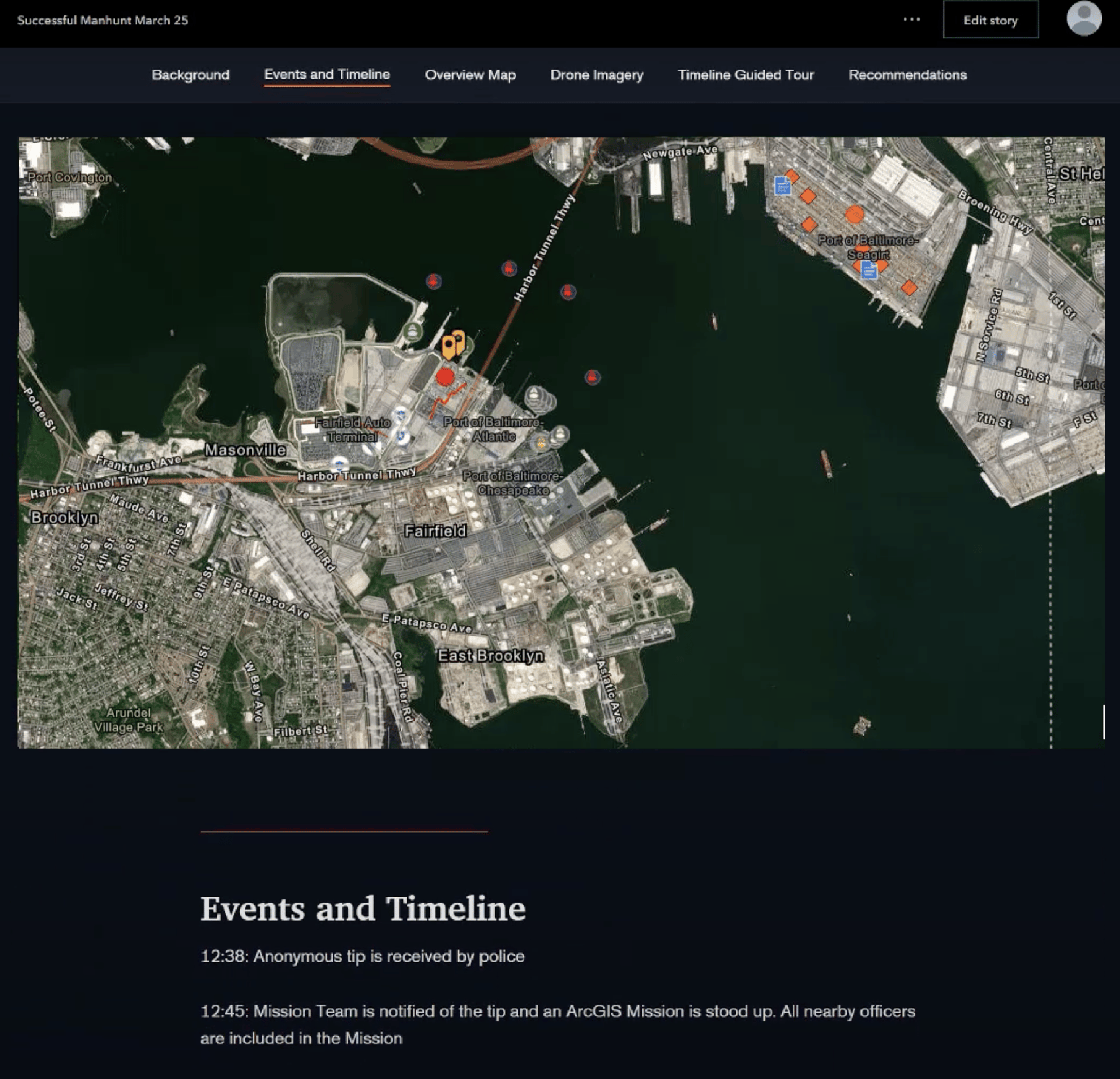 webpage with a map of a cargo port followed by operational details.