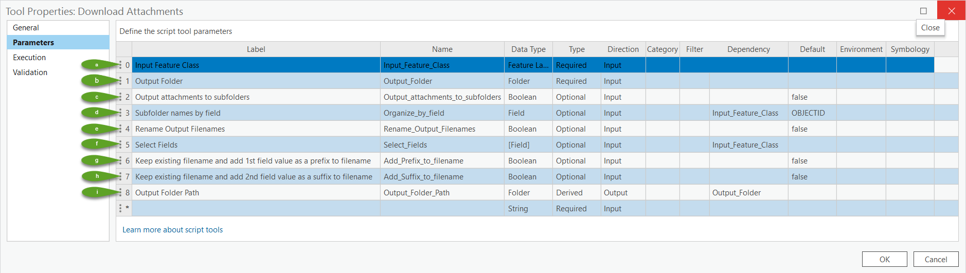 Tool Properties Parameters used for tool interface.