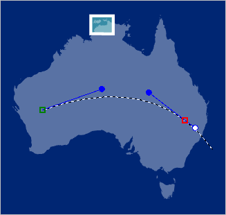 Bezier curve drawn over the center of Australia