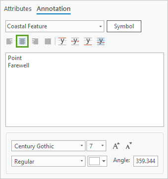 Center Align button on the Attributes pane