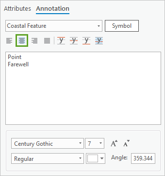 Center Align button on the Attributes pane Center Align button on the Attributes pane