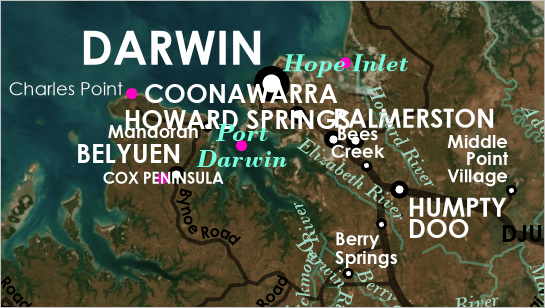 Crowded text near the city of Darwin Crowded text near the city of Darwin