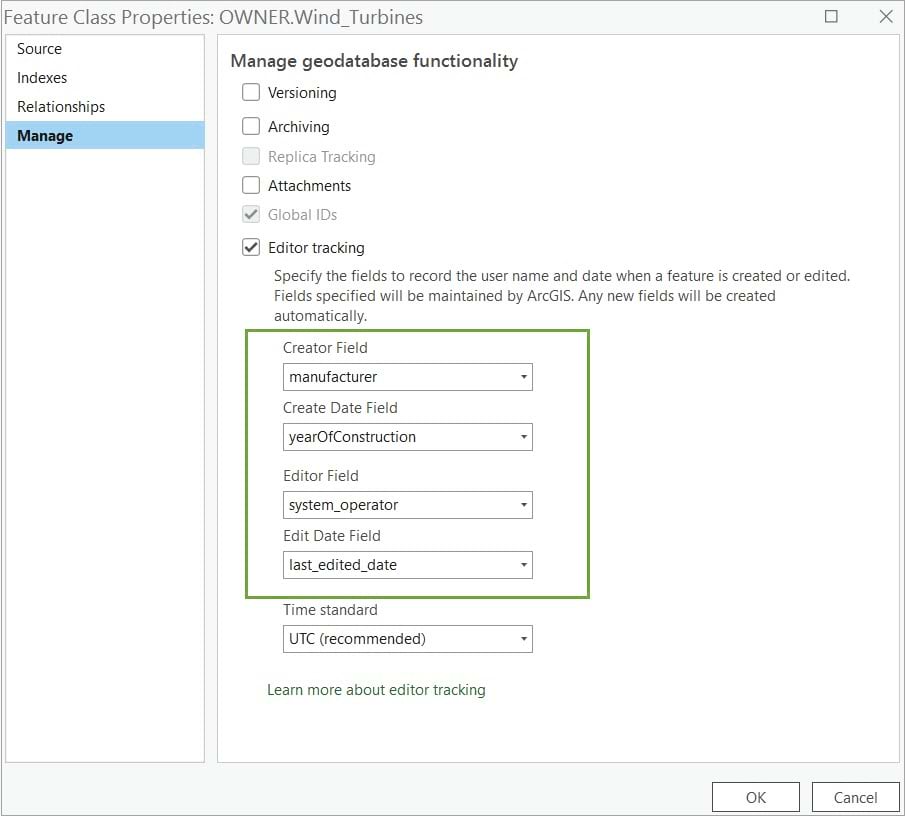 Editor Tracking fields filled in