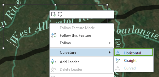 Horizontal Curvature in the Annotation editing context menu