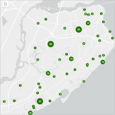 Graduated symbols on a map with the value of the symbol labeled