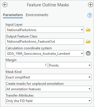 Feature Outline Masks tool with parameters filled