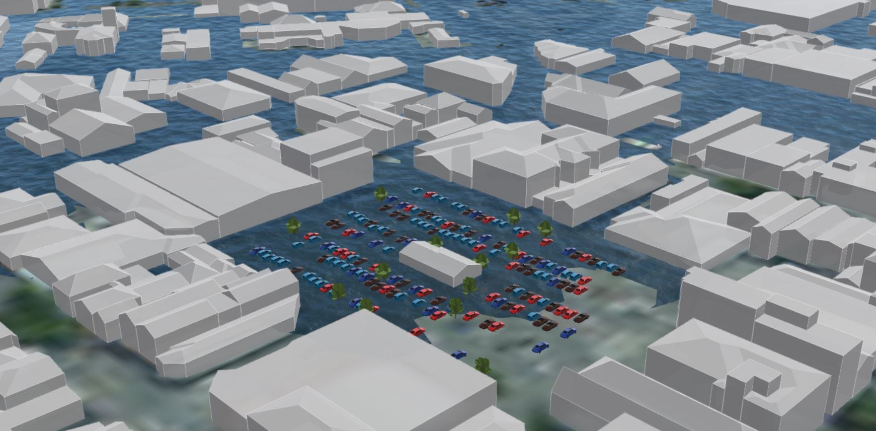 A 3D rendering of sea level rise over time, with Nelson partially under water in future projections A 3D rendering of sea level rise over time, with Nelson partially under water in future projections