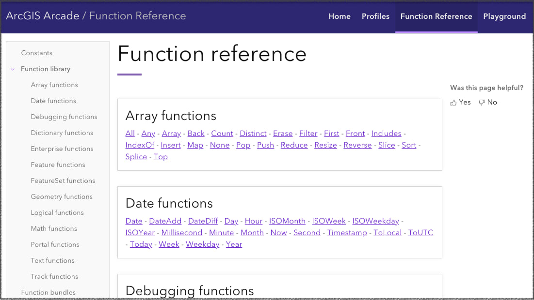 The function reference of the Arcade documentation.