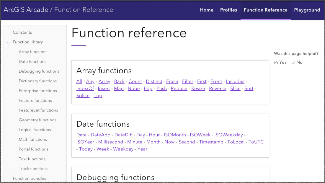 The function reference of the Arcade documentation. The function reference of the Arcade documentation.