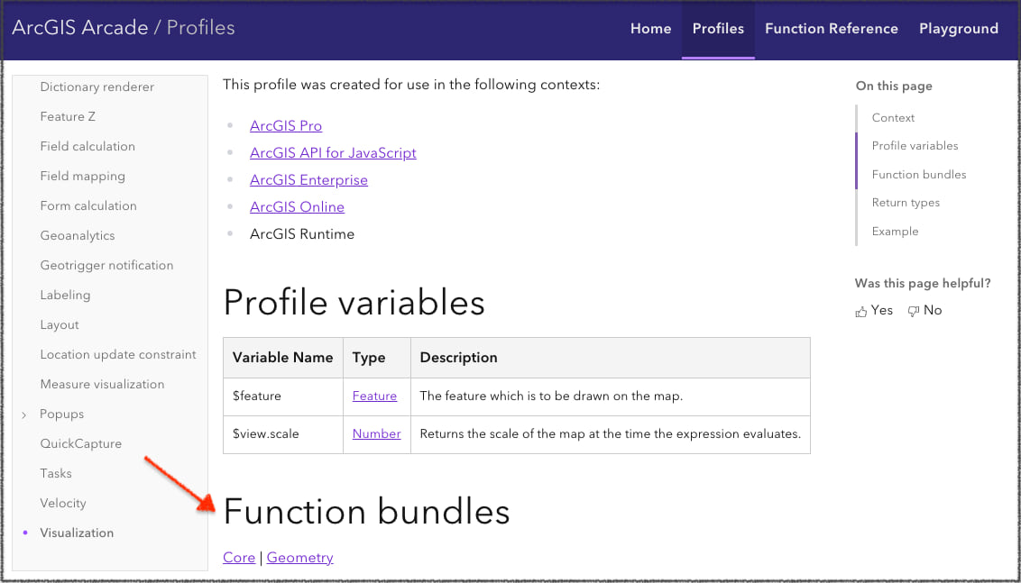 Function bundles in the Popup profile.