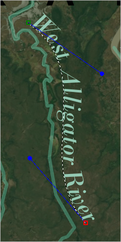 West Alligator River text curved alongside the river